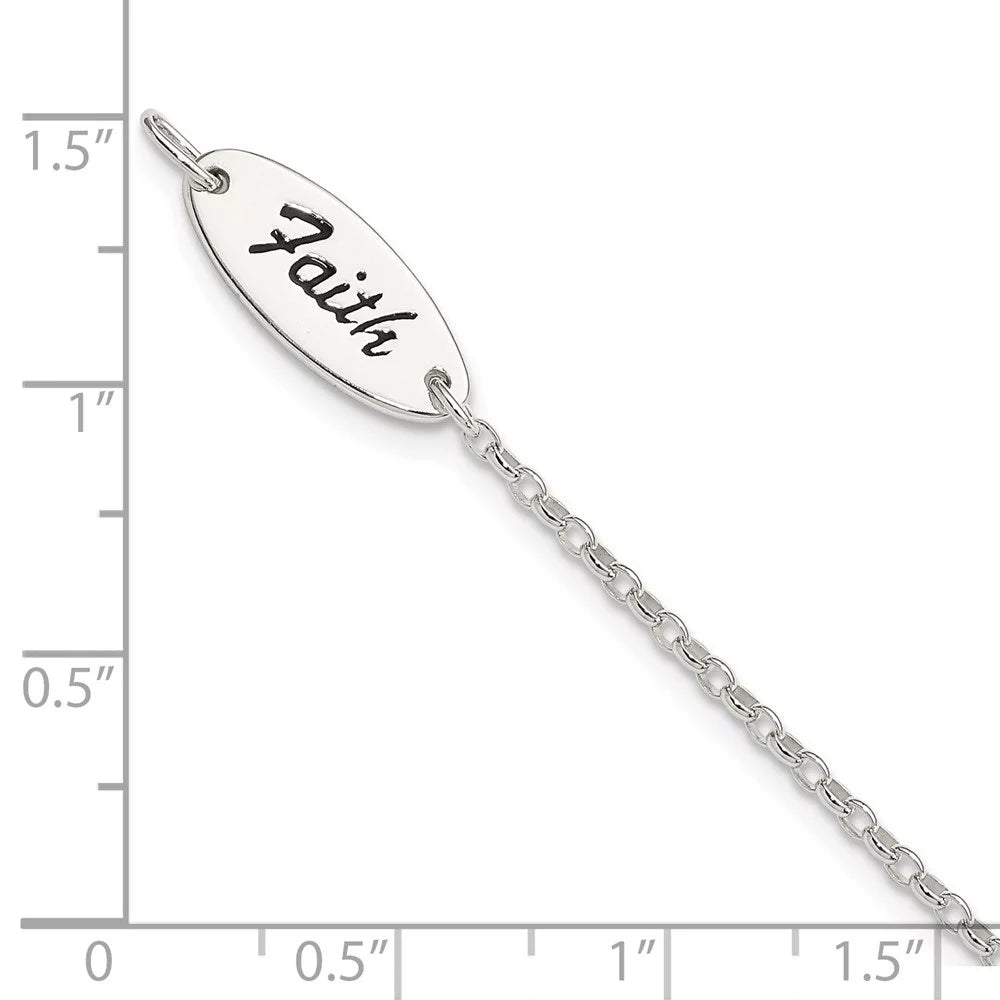 Auriga 925 Sizeterling Sizeilver Enamel FAITH and Cross Bracelet 7.5inch for Women