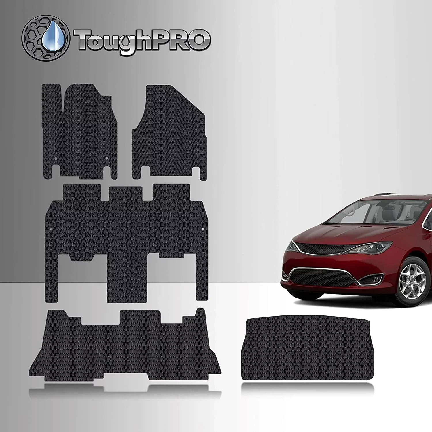 TOUGHPRO Floor Mat Accessories Sizeet Floor Mats + 3rd Row + Cargo Compatible with Chrysler Pacifica Hybrid - All Weather - Heavy Duty - 2021