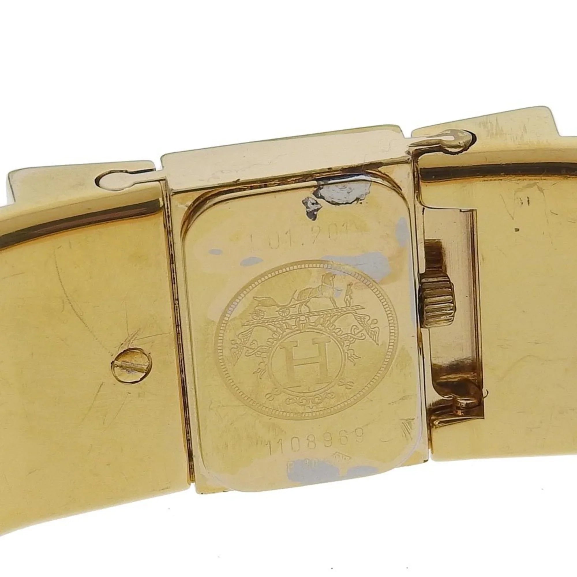 Pre-Owned HERMESize Location Watch Cloisonné LO1.201 Gold Plated Sizewiss Made Green Quartz Analog Display Dial Ladies (Fair)