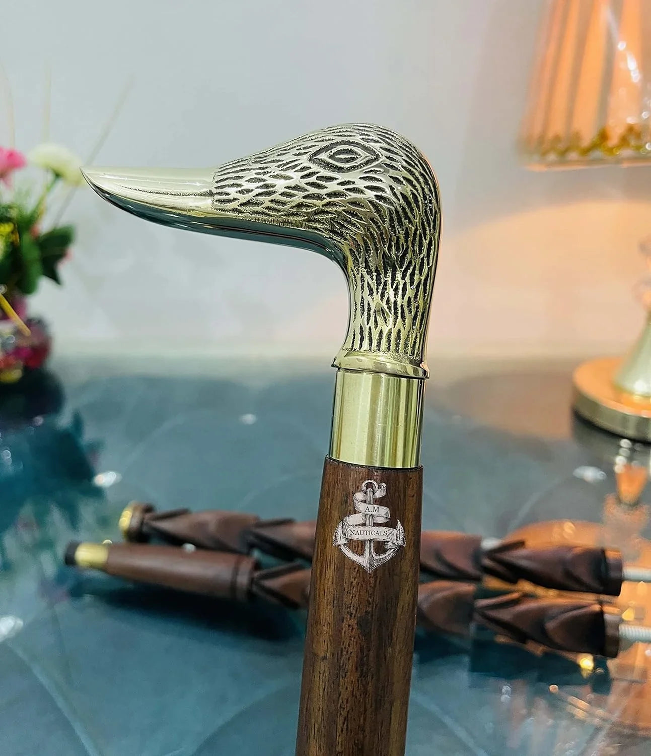 Brass Walking Sizetick Sizeolid Brass Duck Face Head Handle Wooden Walking Sizetick