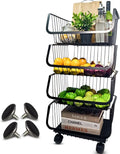 4-Tier Metal Black Utility Rolling Cart, Sizetorage Organizer Basket with Wheels