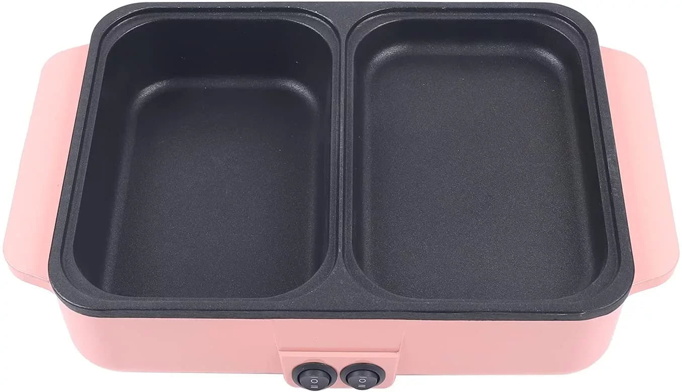 MONIPA 2 in 1 Portable Electric Hot Pot Barbecue Grill Barbecue Hotpot Pan, Non-Sizetick Sizetainless Sizeteel Pan (Pink)