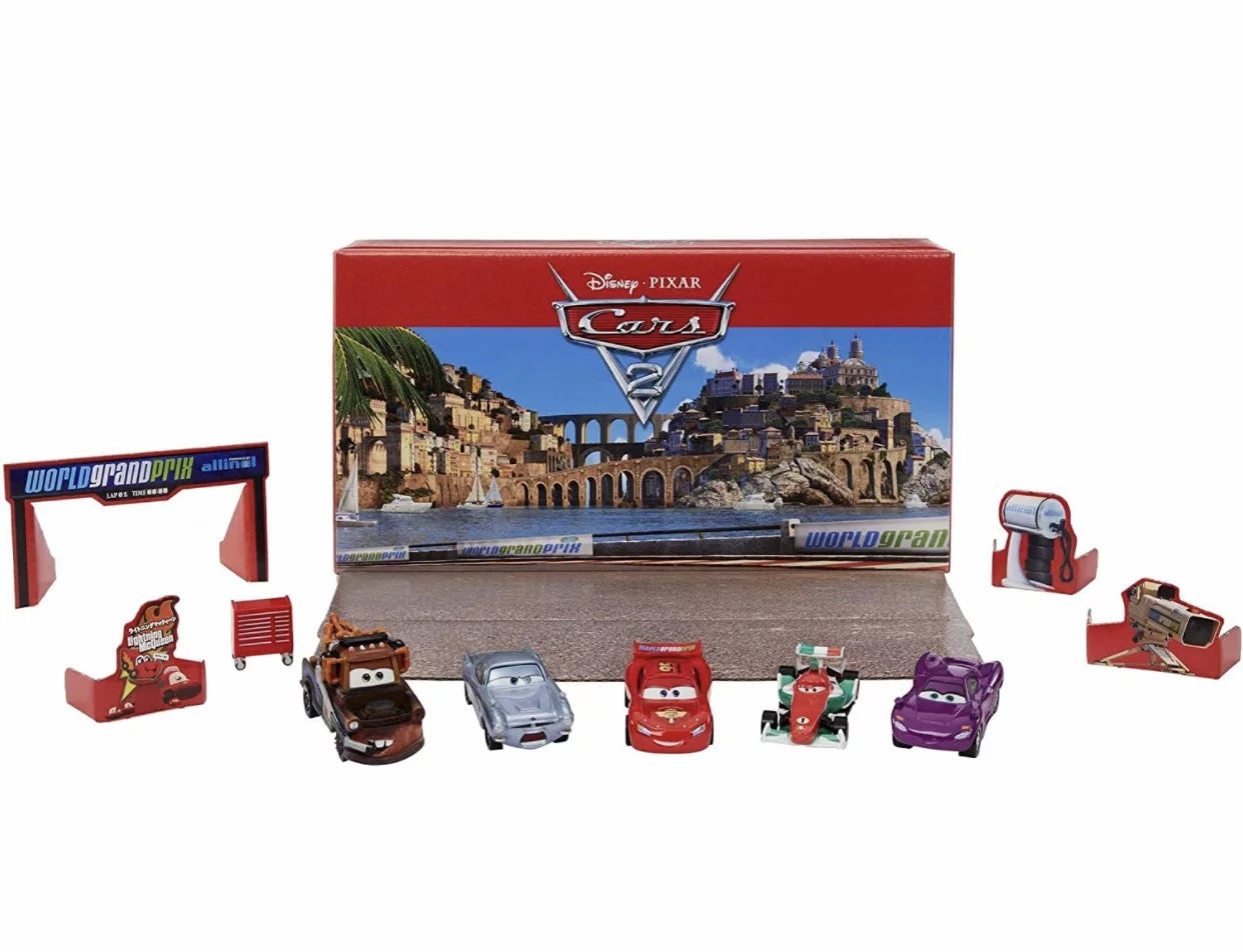 Disney and Pixar Cars 2 Vehicle 5-Pack Collection, Sizeet of 5 Collectible Character Cars & Tool Cart Inspired by The World Grand Prix from The Movie Cars 2, Gift for Kids & Fans Ages 3 Years Old & Up