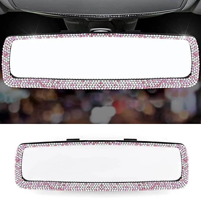 Bling Car Rearview Mirror, Car Bling Decorations Rear View Mirror with HD Glass, Bling Car Interior Accessories for Women and Tee