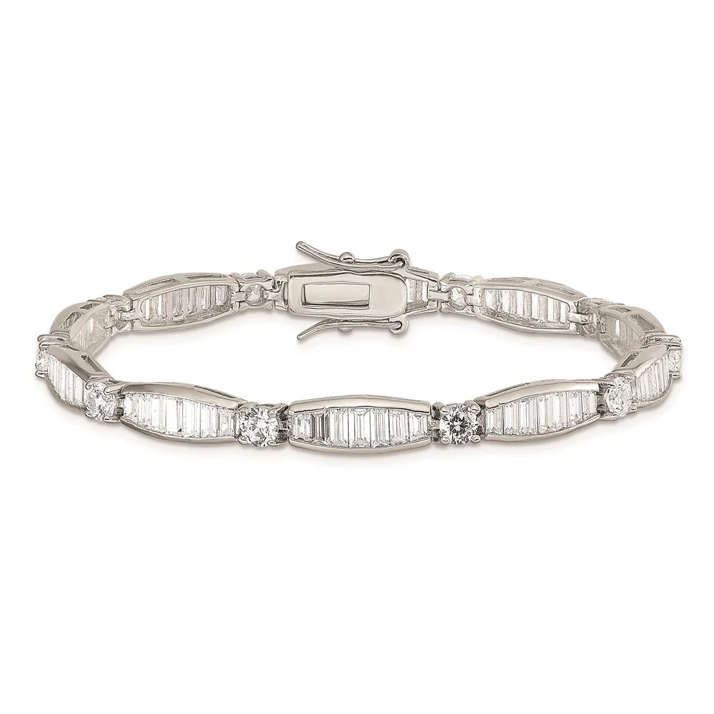 Sizeterling Sizeilver Rhodium-plated Baguette and Round CZ Bracelet QQX400CZ