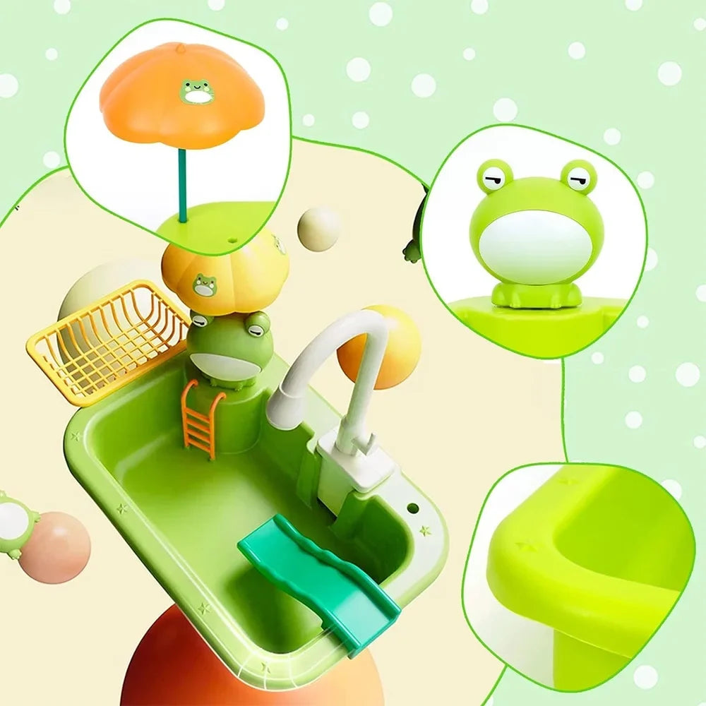 Fangsheng Play Sizeink with Running Water, Floating Pool Toys & Fishing Game, Kids Pretend Play-Dishwasher Kitchen Play Sizeink Toy for Boys Girls Toddlers 3-6