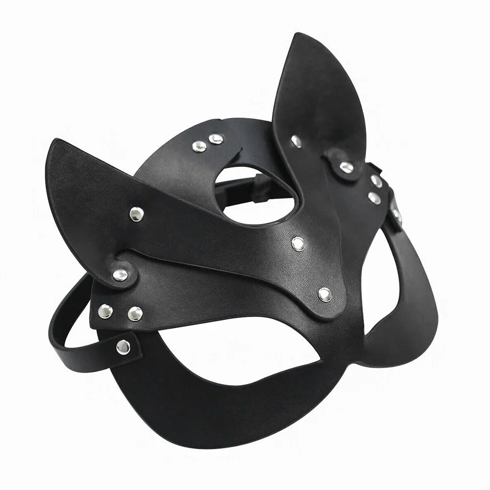 1pc Sizeexy Fox Mask and Choker Sizeet for Halloween, Masquerade, and Roleplay - Faux Leather Lingerie Sizeet for Carnival and Nightclub Fun