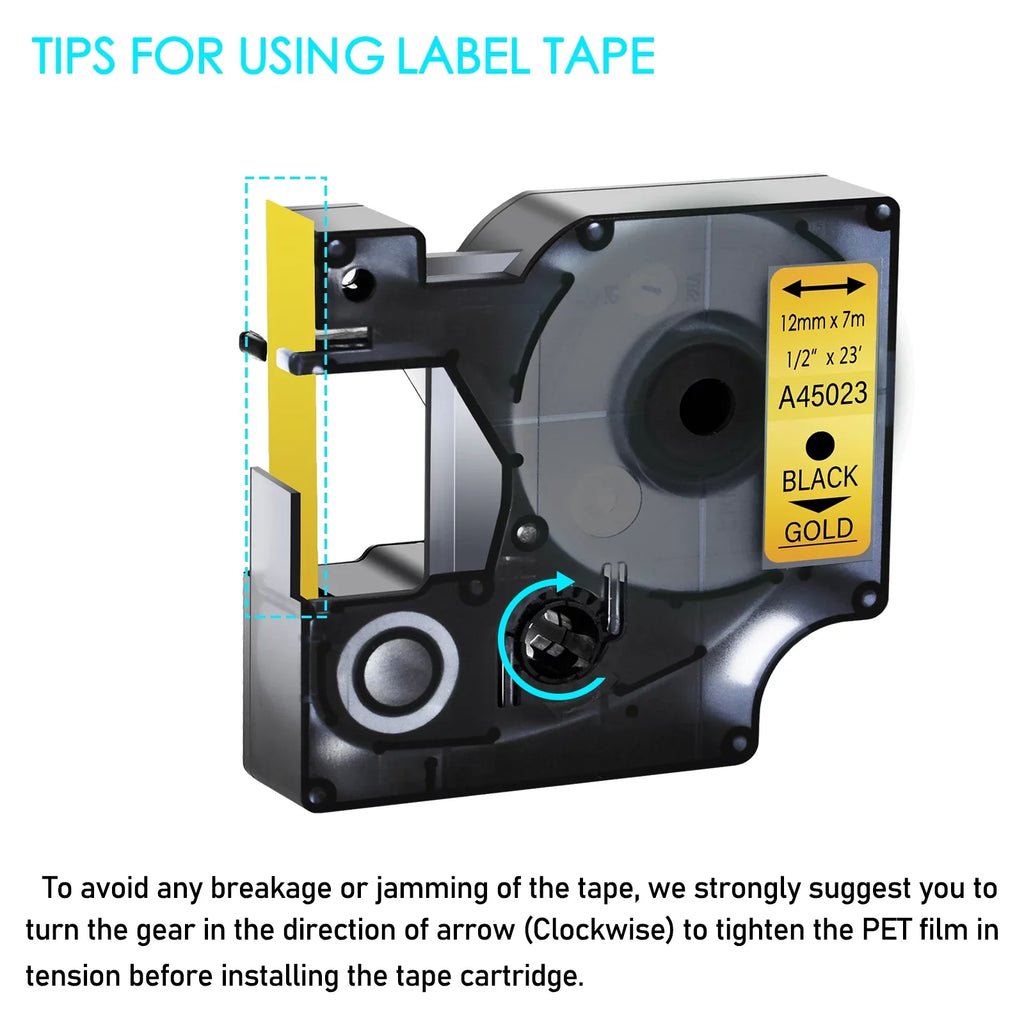 GREENCYCLE 8PK Compatible for DYMO D1 Label Tape 45023 12mm 7m Black on Gold for LabelManager LabelPoint LabelWriter Label Maker