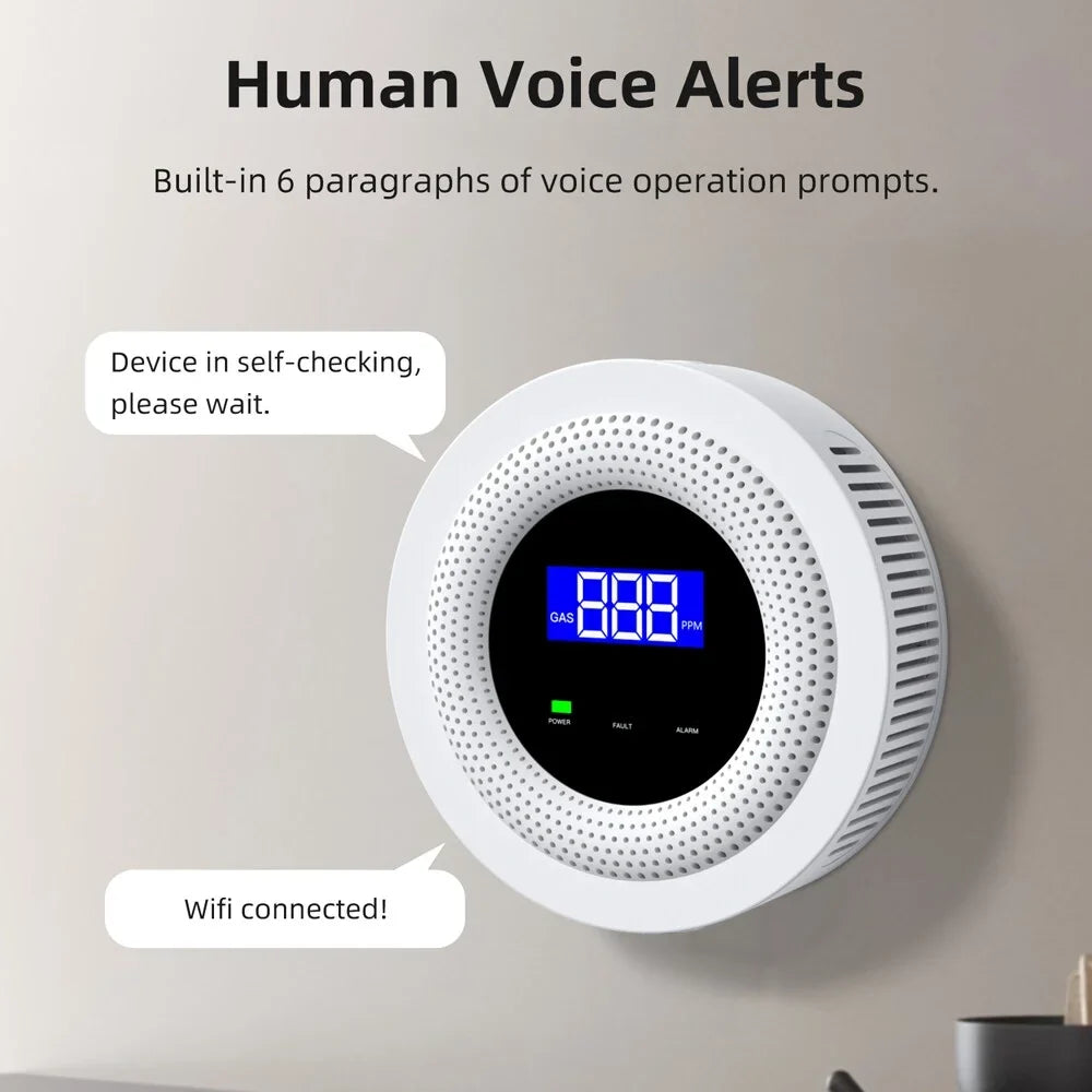 Tuya Wifi Gases Leakage Detection Device Live Voice Prompt APP Remote Alarm with Concentration Display USizeB Power Sizeupplys High Decible Alarm