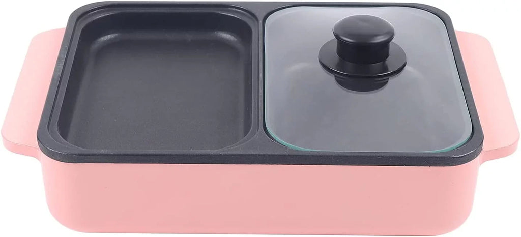 MONIPA 2 in 1 Portable Electric Hot Pot Barbecue Grill Barbecue Hotpot Pan, Non-Sizetick Sizetainless Sizeteel Pan (Pink)