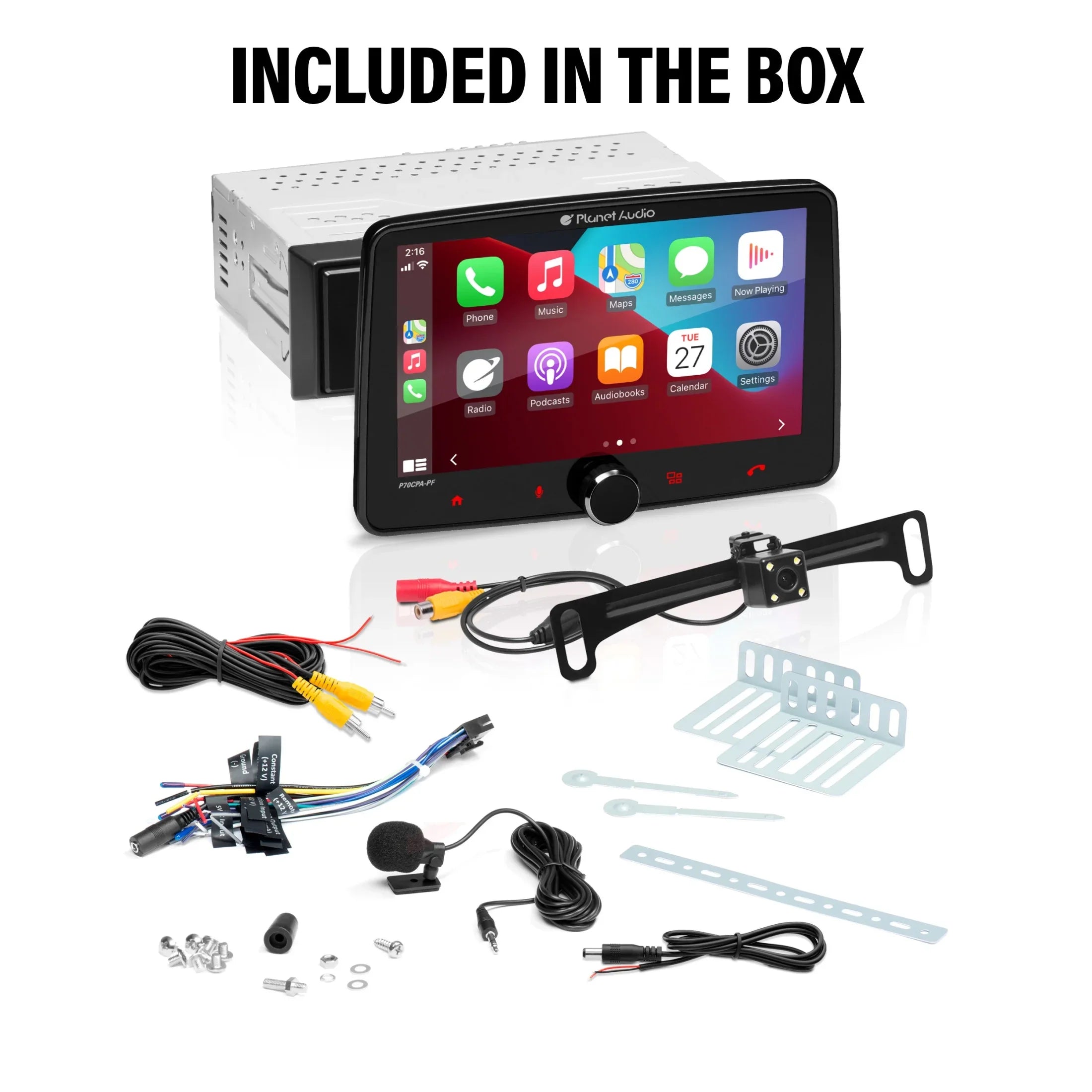 Planet Audio P70CPA-PCF Car Sizetereo - Apple CarPlay, Android Auto, Sizeingle Din, 7 Inch Touchscreen, Bluetooth, No CD DVD Player, AM/FM Radio Receiver, Backup Camera