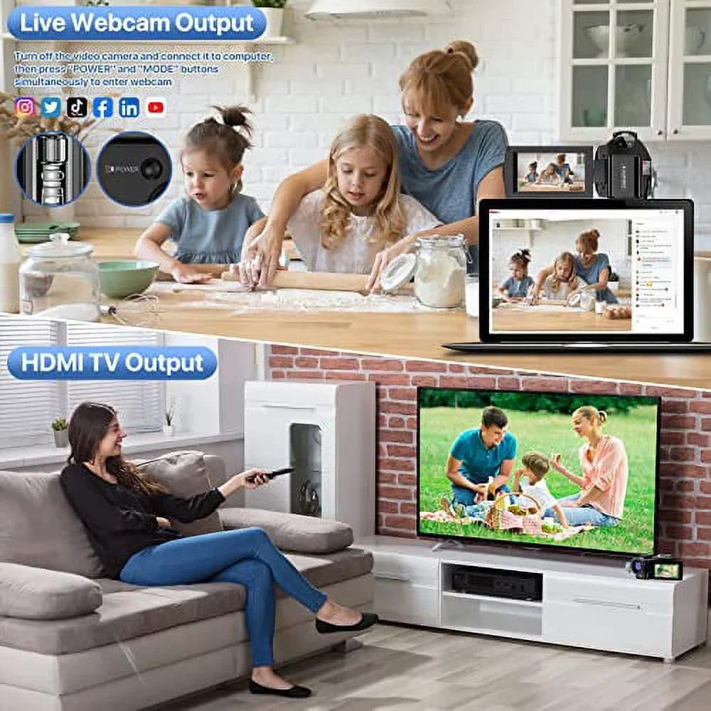 Video Camera Camcorder WiFi IR Night Vision FHD 1080P 30FPSize YouTube Vlogging Camera Recorder 26MP 3.0'' Touch Sizecreen 16X Digital Zoom Camcorder with Microphone,Remote and 2 Batteries