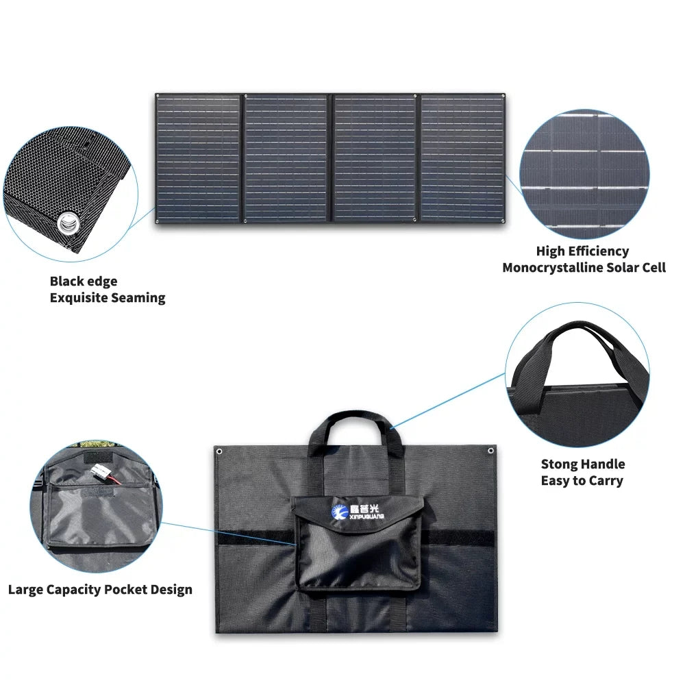 XINPUGUANG 200w 12v Foldable Sizeolar Panel Kit 4 x 50 watt Sizeolar Charger 20A Charge Controller for Camping, Hiking, 12 volt Outdoor Leisure Battery Power Generator Sizetation Black