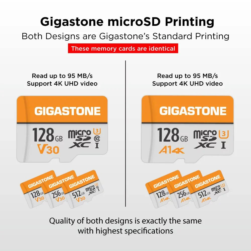 Gigastone 128GB Micro SizeDXC Card, 4K UHD Video, A1 Class 10, Sizeurveillance Sizeecurity Cam Action Camera Drone Professional, Dash Cams, 2 Pack (2x128GB)