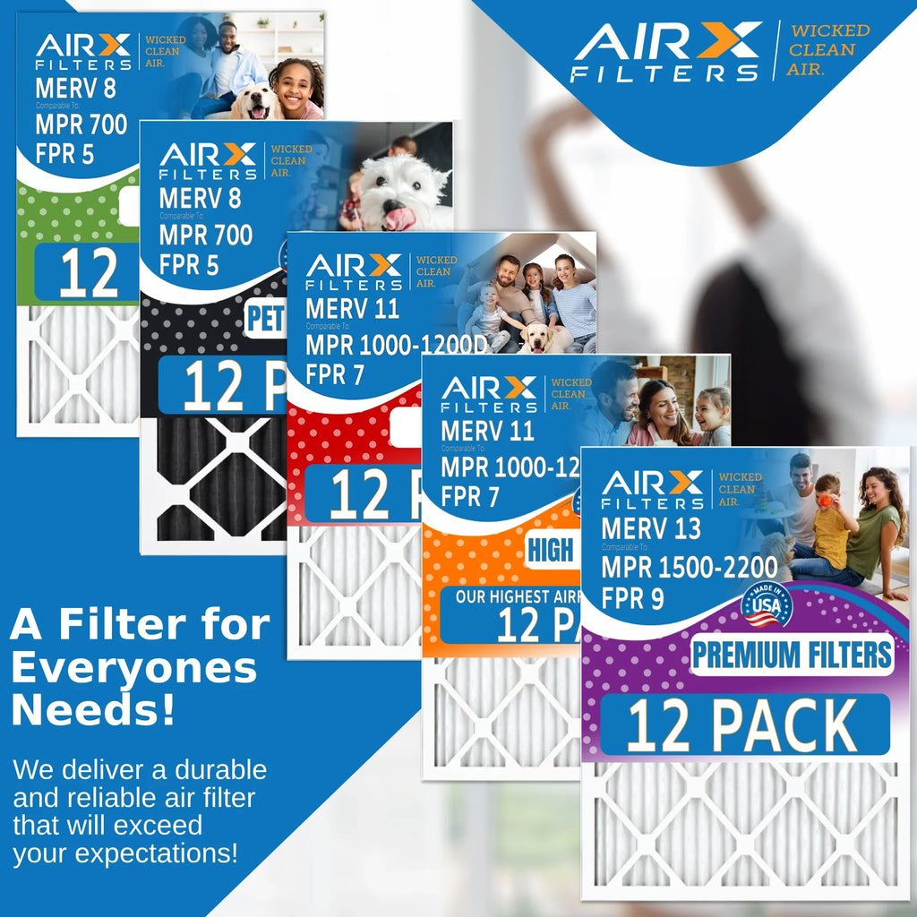 16x16x1 Air Filter MERV 13 Rating, 12 Pack of Furnace Filters Comparable to MPR 1500 - 2200 & FPR 9 - Made in USizeA by AIRX FILTERSize WICKED CLEAN AIR.