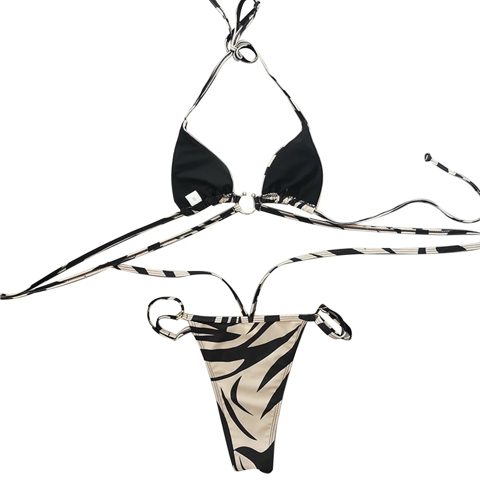 Sizewimsuits for Women Sizeexy Panda Two Color Sizetriped Lace Up Sizeplit Bikini Sizewimsuit