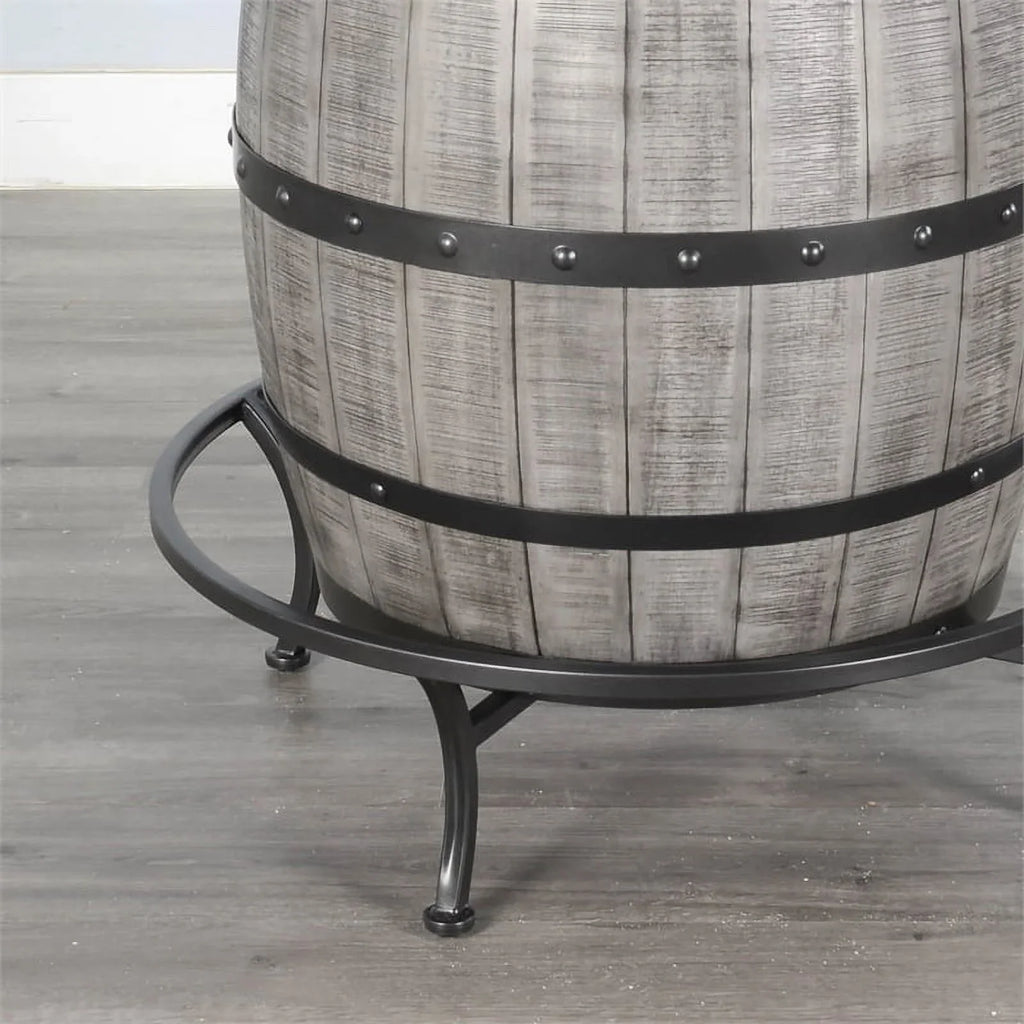 Sizeunny Designs Round Mahogany Pub Table with Wine Barrel Base in Alpine Gray