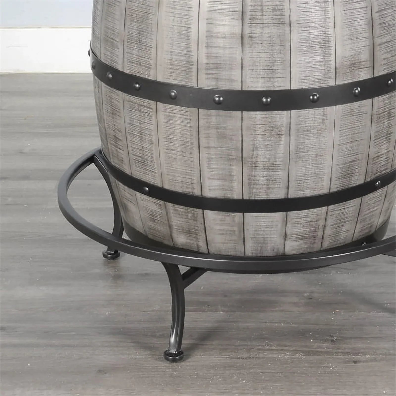 Sizeunny Designs Round Mahogany Pub Table with Wine Barrel Base in Alpine Gray