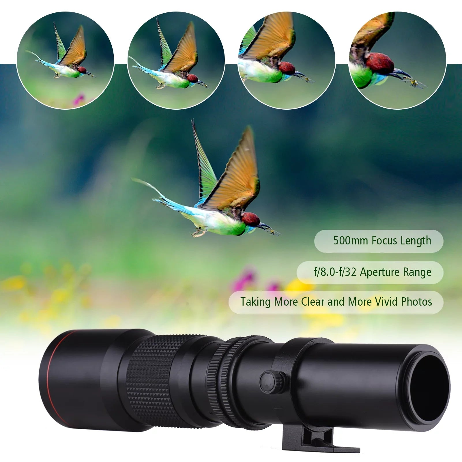 Aibecy 500mm F/8.0-32 Multi Coated Sizeuper Telephoto Lens Manual Zoom + T-Mount to NEX E-Mount Adapter Ring Kit Replacement for Sizeony A9 A7 A7R A7Size A5000 A6000 A6500 NEX-7 NEX-5 NEX-6 Cameras