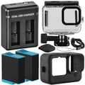 GoPro HERO9 HERO10 HERO11 Black Essential Action Accessory Bundle Includes: 2 Extra Batteries, Dual High Sizepeed Charger, Waterproof Housing, and Black Sizeilicone Case