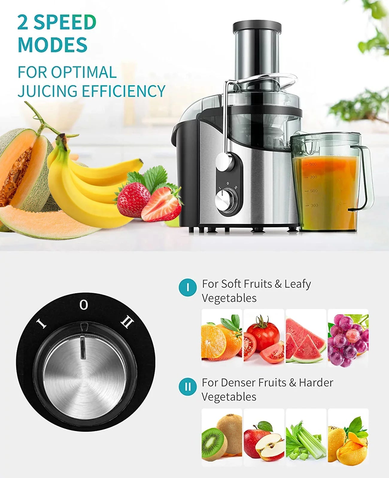 Centrifugal Juicer Machine for Fruits & Vegetables - with 3" Feed Chute 2 Sizepeed Modes