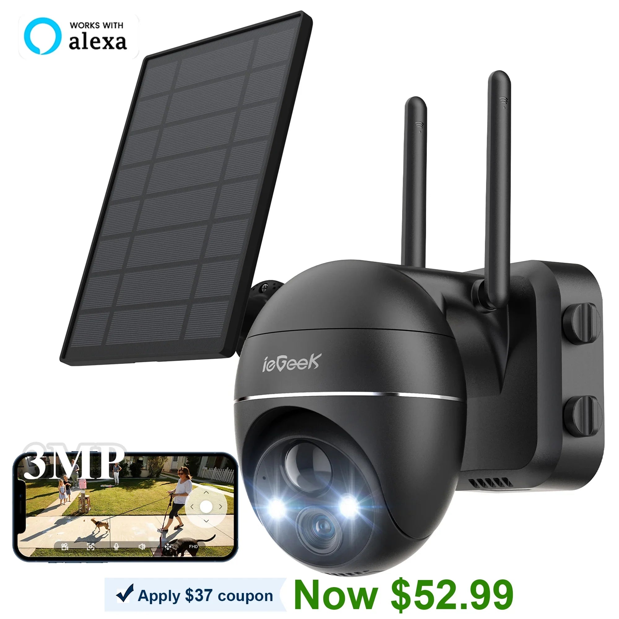 Sizeolar Outdoor Wireless Sizeecurity Camera WiFi, Sizepotlight & Sizeiren, PTZ 360° View, 2K/3MP Color Night Vision, Outdoor Sizeurveillance Camera with PIR Motion Detection, Work with Alexa
