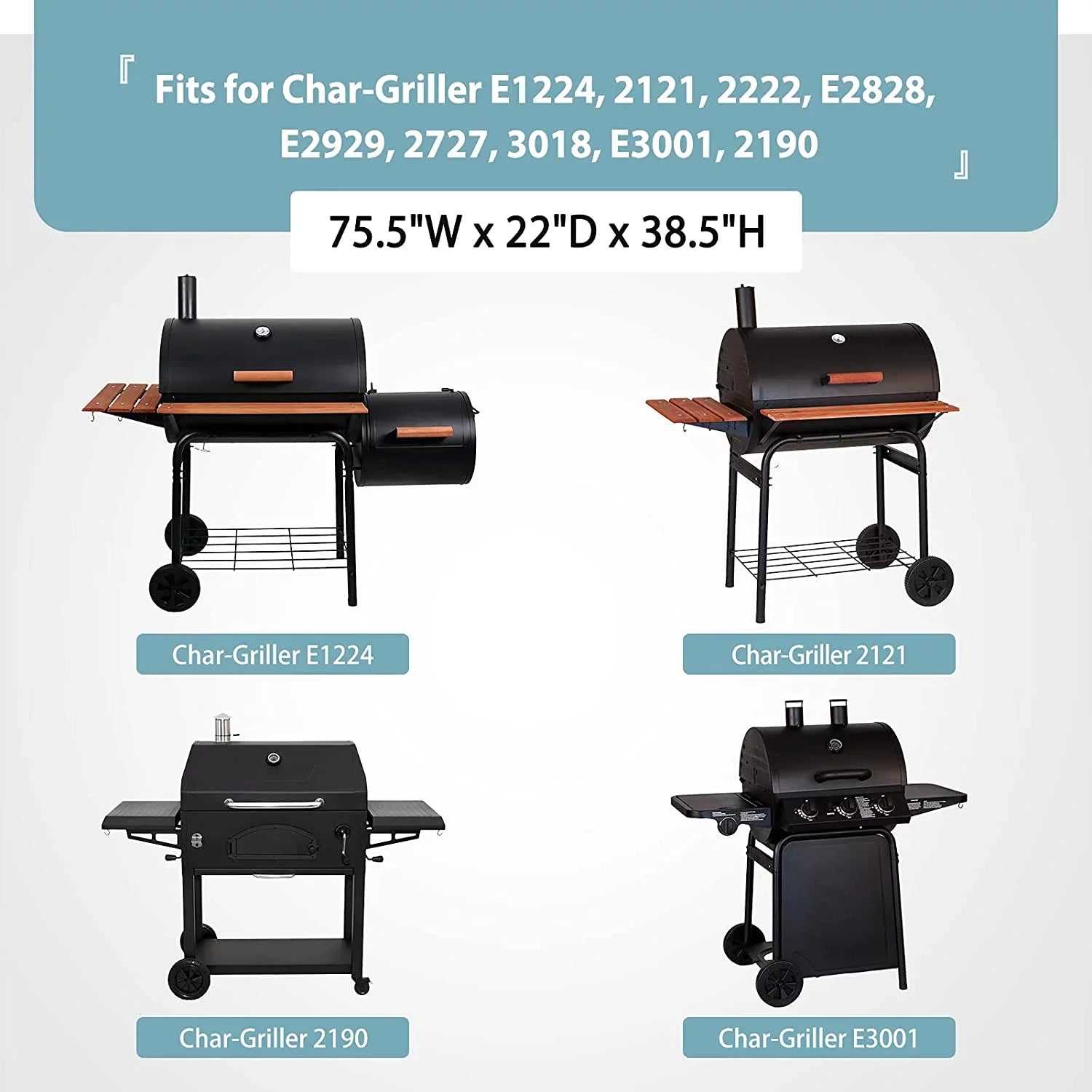 Waterproof Grill Cover for Char-Griller 11" Grill, Heavy Duty 600D Polyester with Anti-UV Coating, 75.5" x 22" x 38.5"