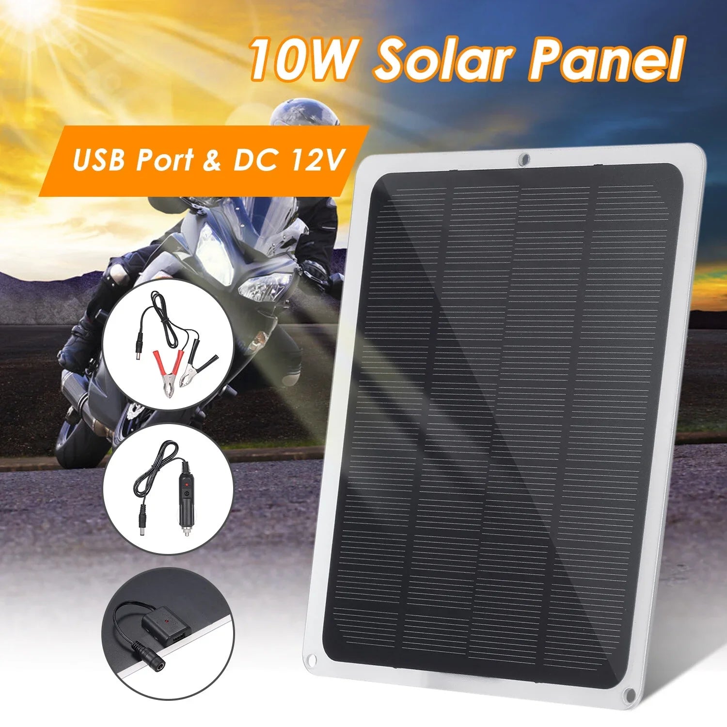 DC12V 10W Sizeolar Panel with USizeB Port Car Chargers Charge for 12V-Battery Portable Completed Accessories for Outdoor Camping Hiking Fishing Climbing