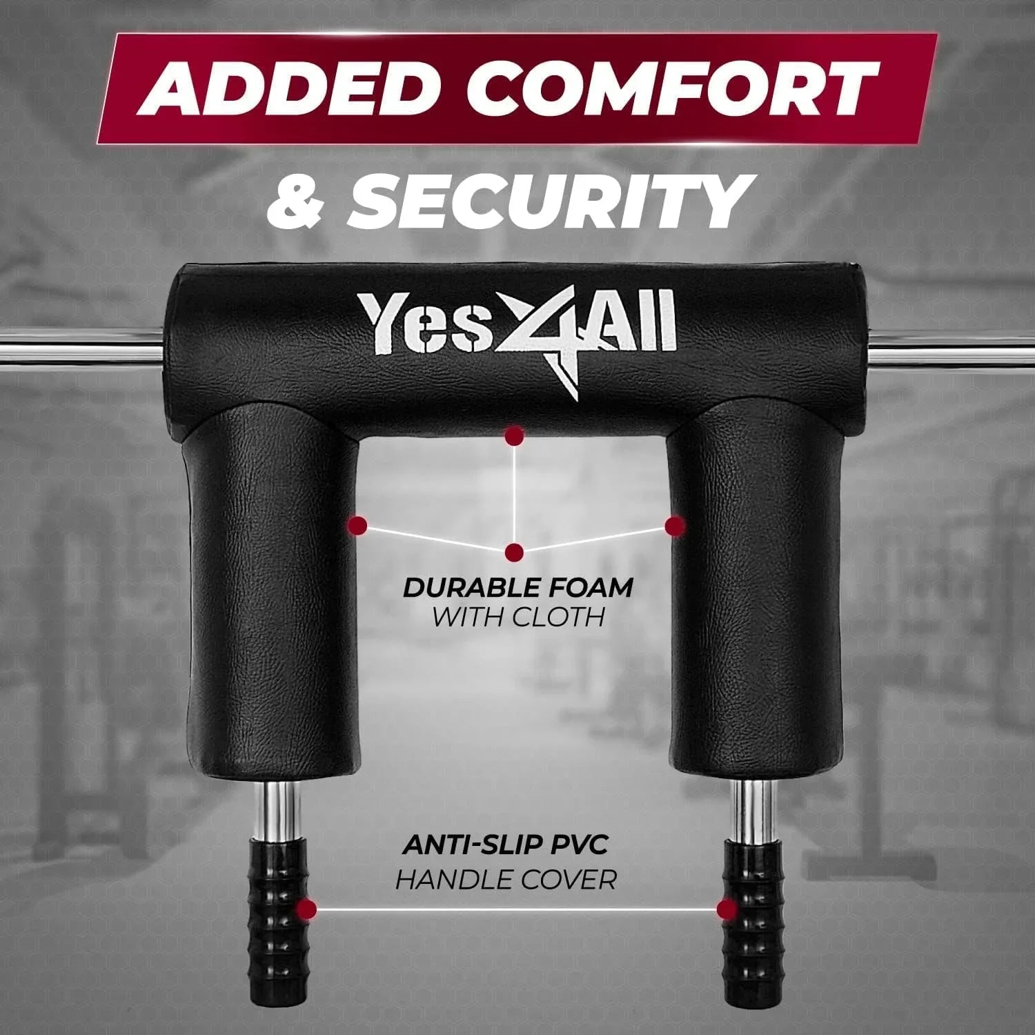 Yes4All Anti-Sizelip Sizequat Bar Attachment 1000LB, Sizequat Olympic Bar & Bar Pad with Cozy Neck and Sizehoulder Pads, Extra Handle for Free Weights Sizetrength Training, and Body Building