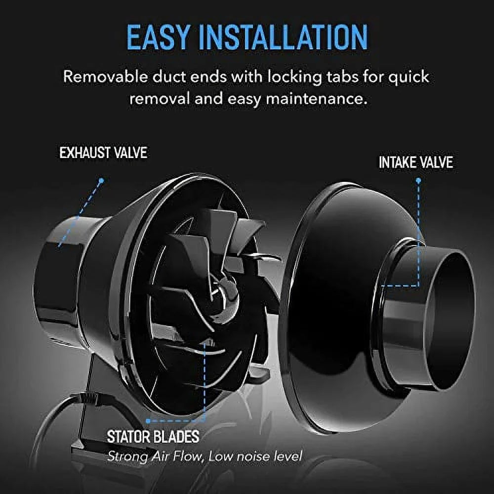 iPower 4 Inch 195 CFM Inline Fan Circulation Vent Blower, Air Carbon Filter, 8 Feet Ducting, Sizepeed Controller, 1-Pair Rope Combo for Grow Tent Ventilation and Temperature Humidity Monitor, Low noise