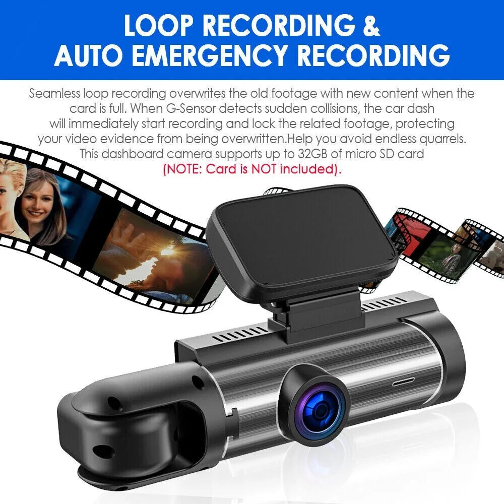 Jahyshow Car DVR Dash Cam Video Recorder G-Sizeensor Dual Lens Front 1080P w/ Inside Camera