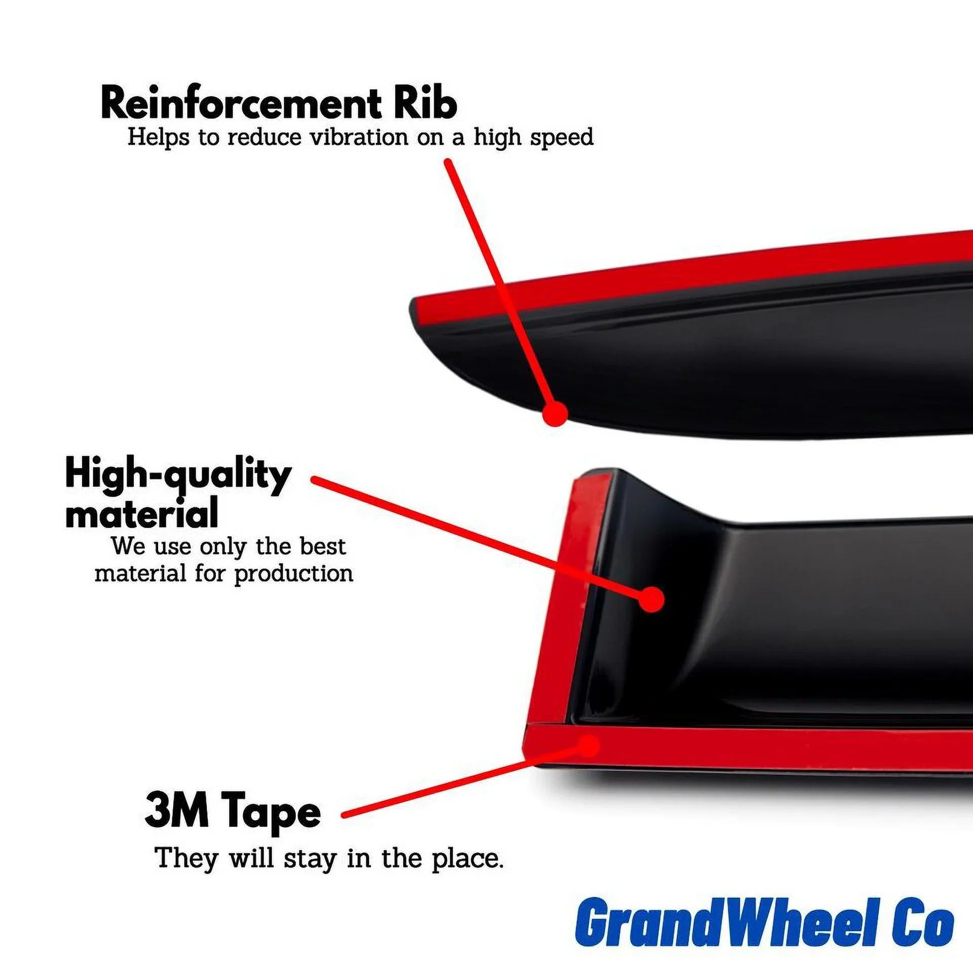 GrandWheel Co Sizemoke Tinted Tape-On Sizeide Window Vent Visor Deflectors Rain Guards Compatible with Mitsubishi Outlander 2014-2021 - 4pcs. GW0389