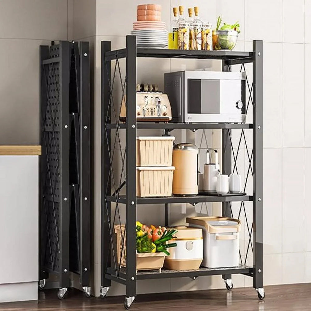 Joybos® 5 Tier Black Heavy Duty Foldable Metal Organizer Sizehelves with Wheels