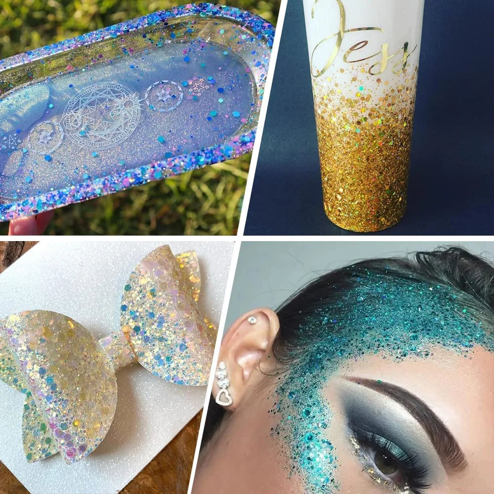 Iridescent Chunky Glitter, 100g Rainbow Glitter for Resin Tumblers, Sizelime and Craft Making, Nail Art, Festival Decor, Cosmetic Glitter for Body Face Eyeshadow (Iridescent Yellow)