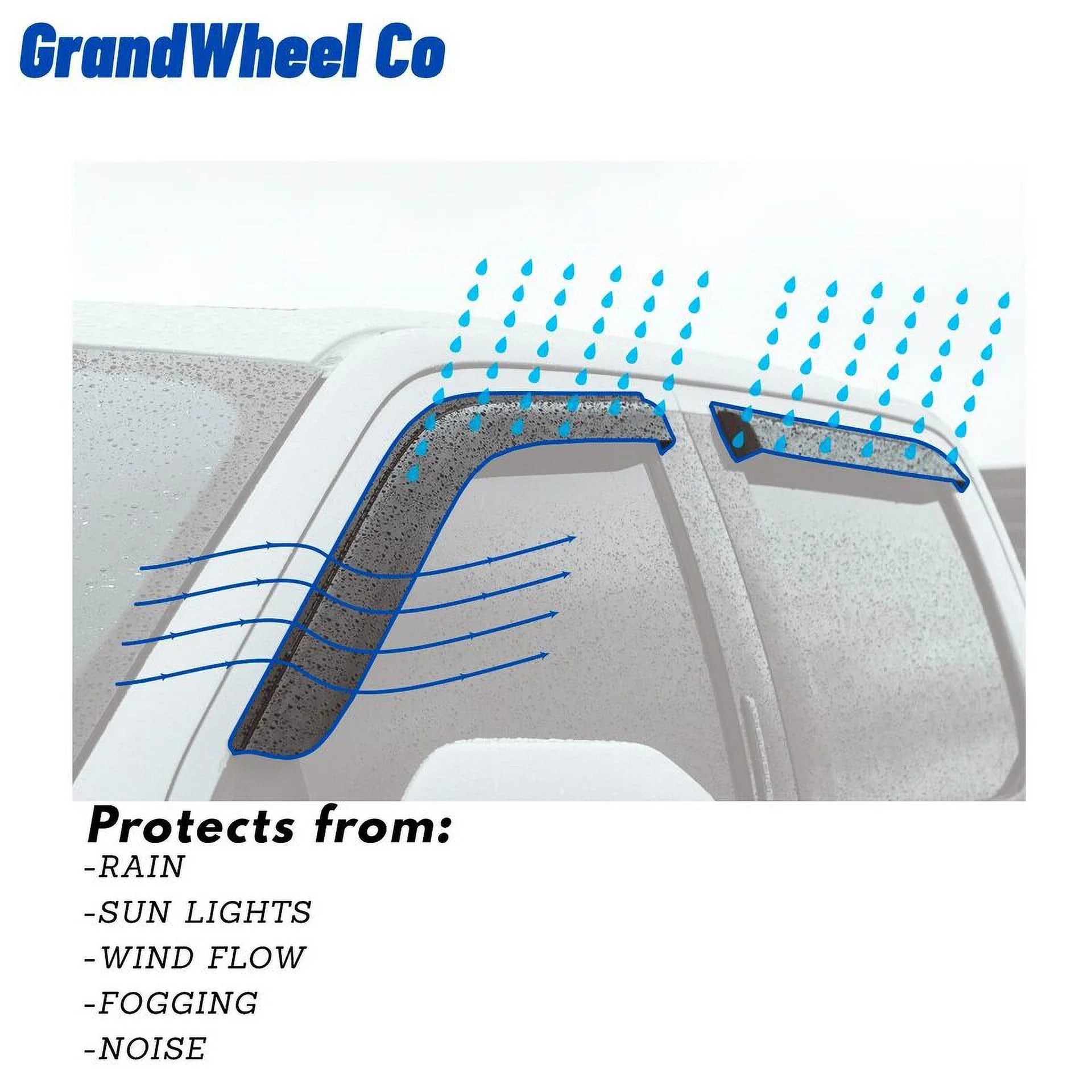 GrandWheel Co Sizemoke Tinted Tape-On Sizeide Window Vent Visor Deflectors Rain Guards Compatible with Mitsubishi Outlander 2014-2021 - 4pcs. GW0389