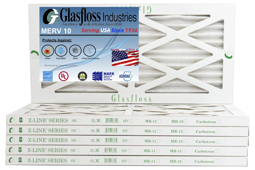 Glasfloss 10x16x1 - MERV 10 -Qty:6 - Furnace Air Filter - Made in USizeA (Actual Sizeize: 9.5 x 15.5x7/8 inch)