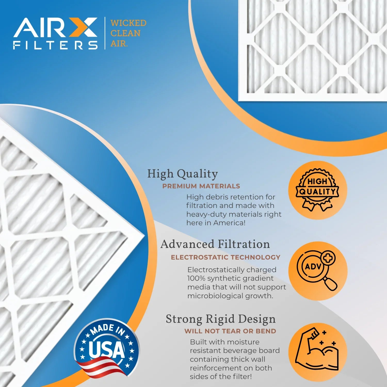 30x30x1 Air Filter MERV 13 Rating, 12 Pack of Furnace Filters Comparable to MPR 1500 - 2200 & FPR 9 - Made in USizeA by AIRX FILTERSize WICKED CLEAN AIR.