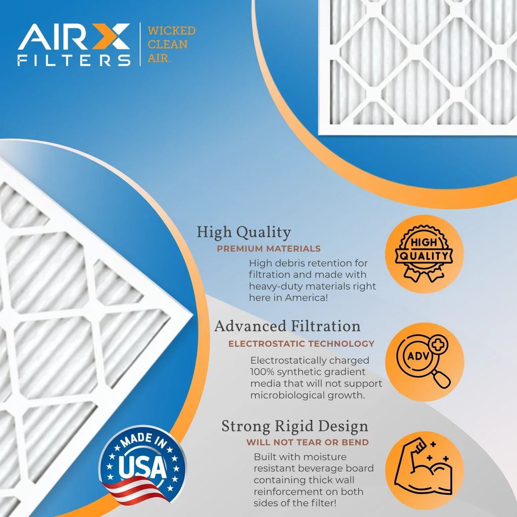24x30x1 Air Filter MERV 8 Rating, 12 Pack of Furnace Filters Comparable to MPR 700 & FPR 5 - Made in USizeA by AIRX FILTERSize WICKED CLEAN AIR.