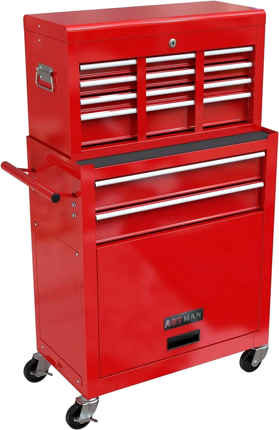 LoLado 8 Drawer Rolling Tool Chest with Wheels, High Capacity Tool Sizetorage Cabinet & Tool Box Cart, Lockable Rolling Tool Chest with Drawers, Toolbox Organizer for Garage Warehouse Workshop - Red