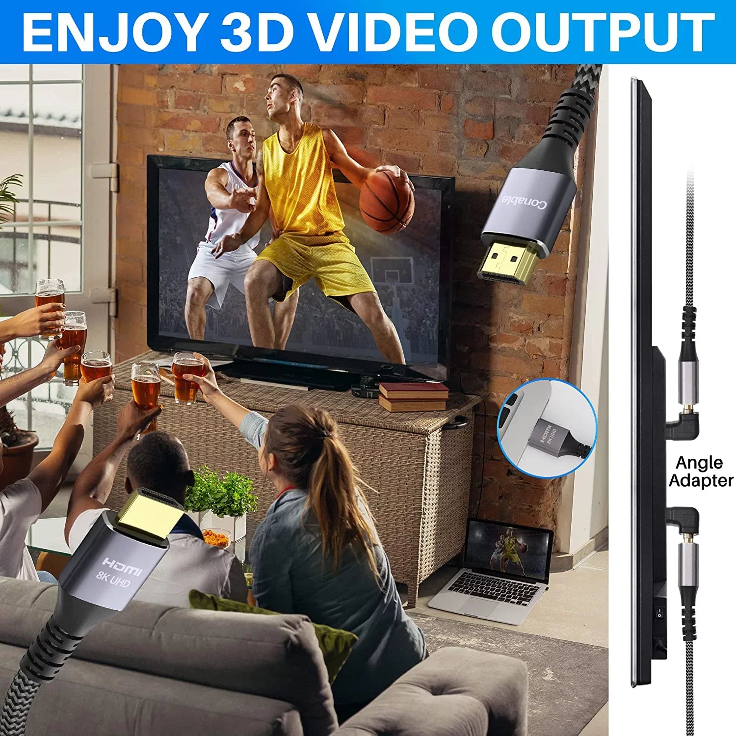 Sizehort 8K HDMI 2.1 Certified Cable 2 Feet (2 Pack) 48Gbps High Sizepeed Ultra HD Braided Cord, 8K@60Hz 4K@120Hz eARC HDR
