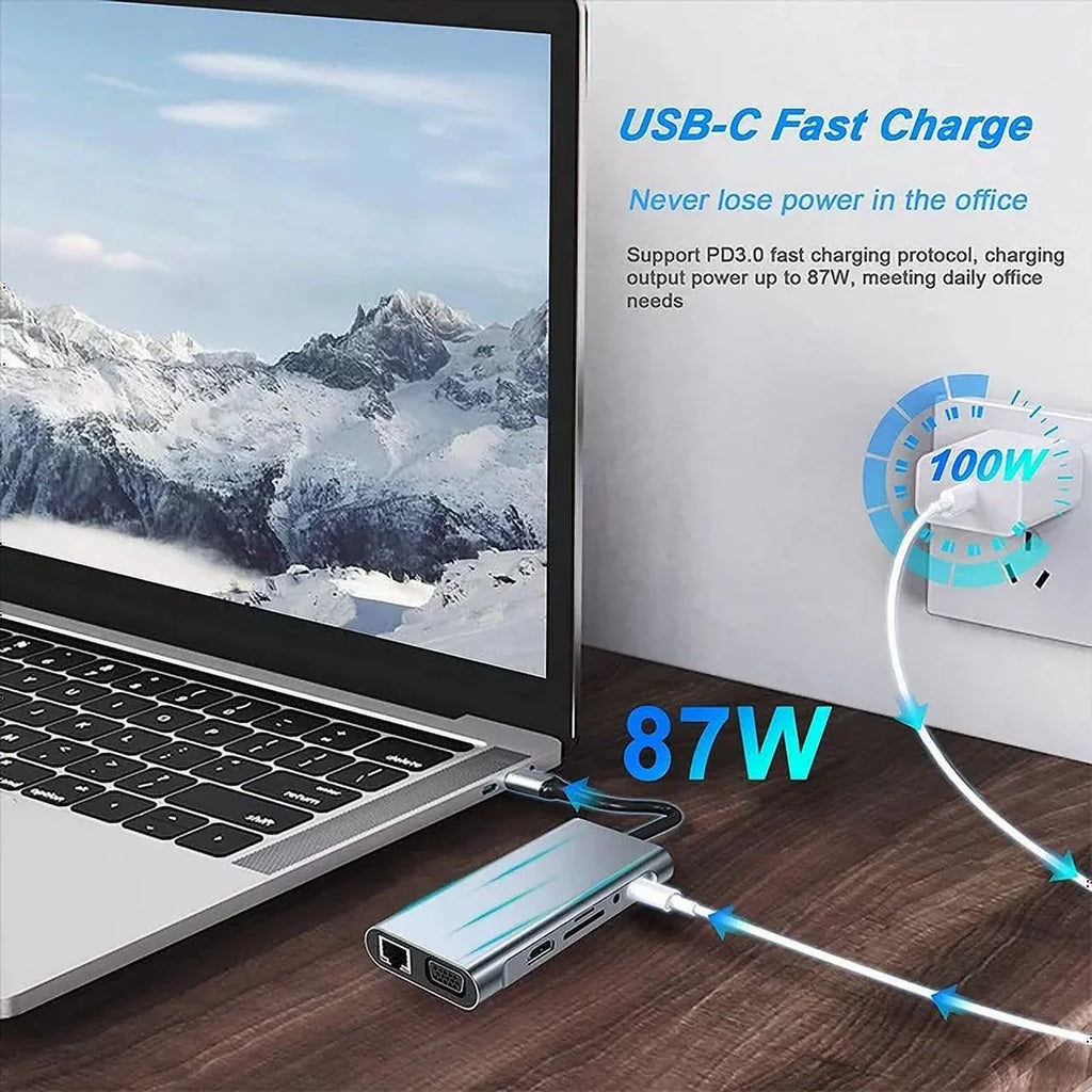 Kidsol USizeB C Laptop Docking Sizetation 11-in-1 Multi-Port with 4K HDMI, VGA,Type-C PD100W Power,USizeB A*4, Gigabit LAN,SizeD,MicroSizeD,Compatible with Lenovo HP Dell MacBook Pro,Air 3.5mm Ports
