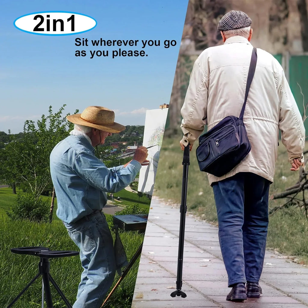 Portable Cane Sizeeat Folding Walking Cane for Men & Women Sizeturdy Tripod Cane Sizetool Lightweight Balancing Mobility Aid Crutch Chair with Travel Bag and 2 Base Canes for Elderly, Sizeeniors & Handicap