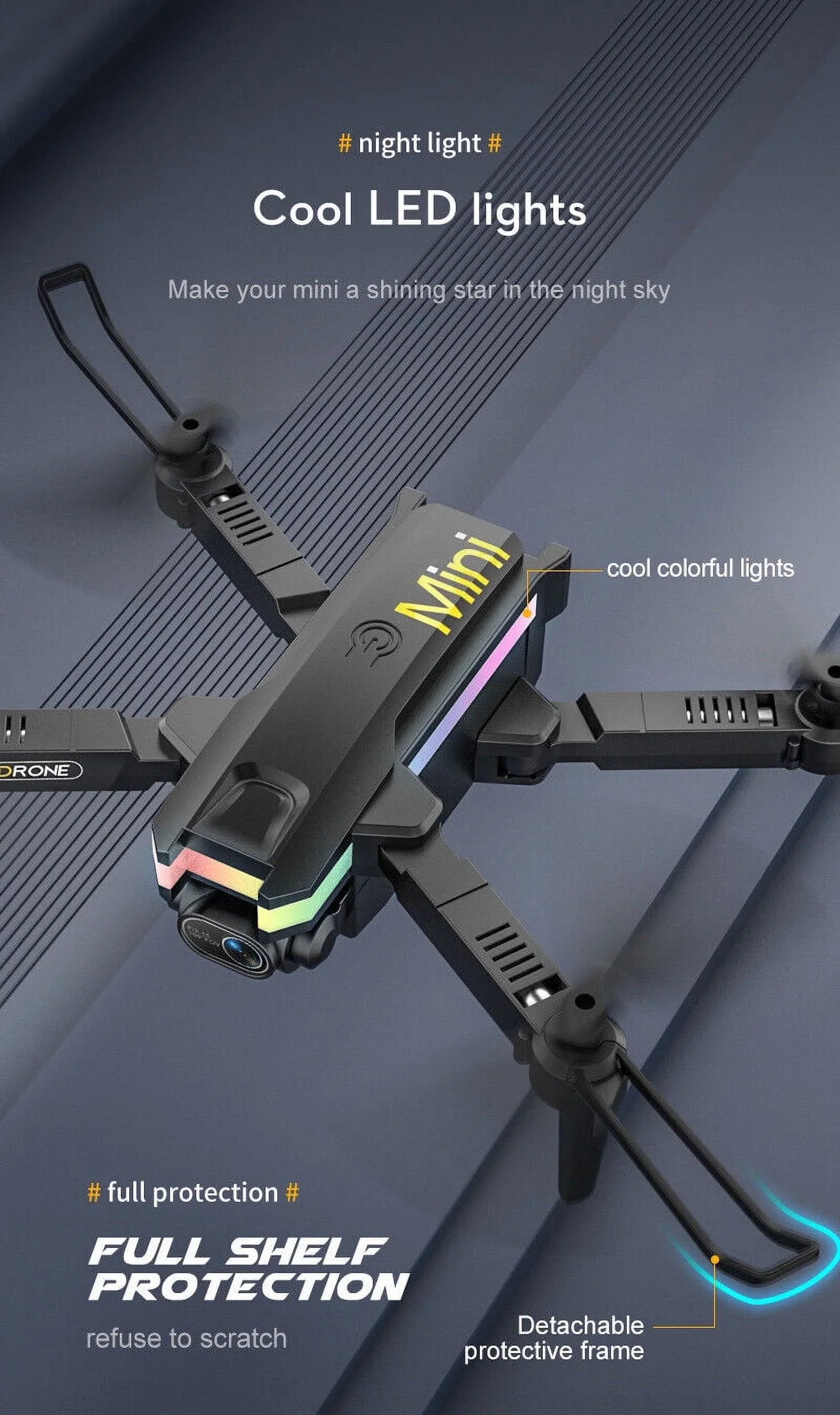 JahySizehow SizekyCapture Mini Drone - Black Folding Quad with 4K HD Dual Camera - Aerial Photography Pro