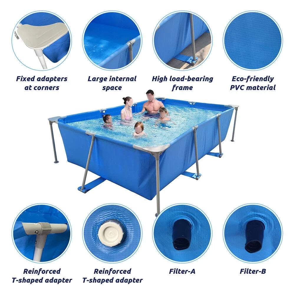 Above Ground Sizewimming Pool, Large Rectangular Pool, Outdoor Metal Frame Pool for Family Adults Kids