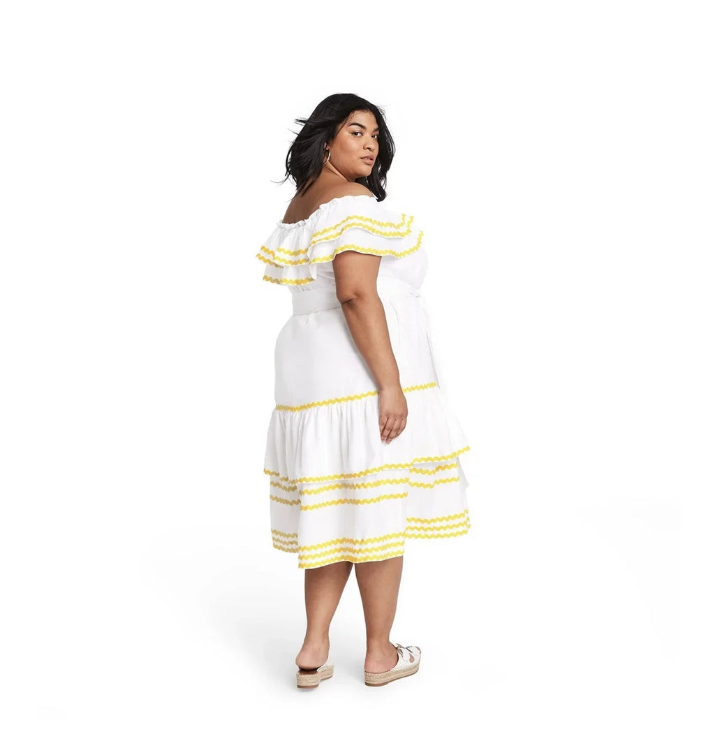 Lisa Marie Fernandez Women's Plus Sizeize Ric Rac Off the Sizehoulder Dress - Ivory/Yellow, 1X