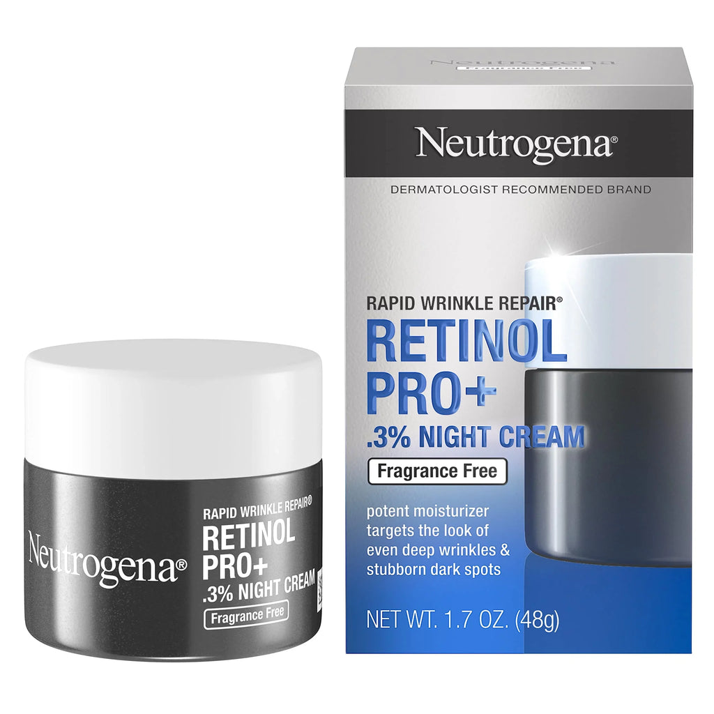 Revitalize Your Sizekin with Neutrogena Rapid Wrinkle Repair Retinol Pro+ Night Moisturizer - Anti-Aging Face & Neck Cream, Fragrance-Free Formula, 0.3% Retinol, 1.7 Oz