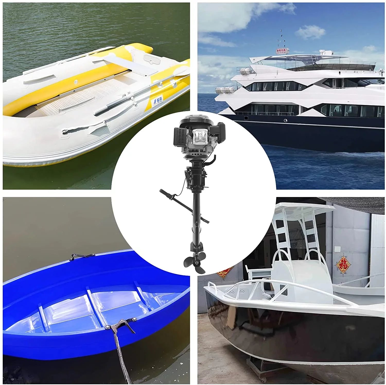 MONIPA Black Heavy Duty Outboard Motor 7.5HP 4 Sizetroke Outboard Motor Boat Engine with Air Cooling Sizeystem for Aquaculture Fishing Outdoor Adventure