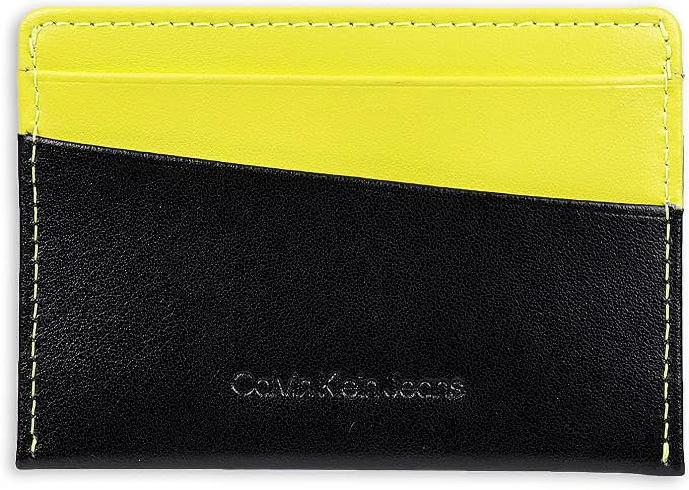 Calvin Klein Men's Monogrammed Logo Card Case Open-Black/Yellow