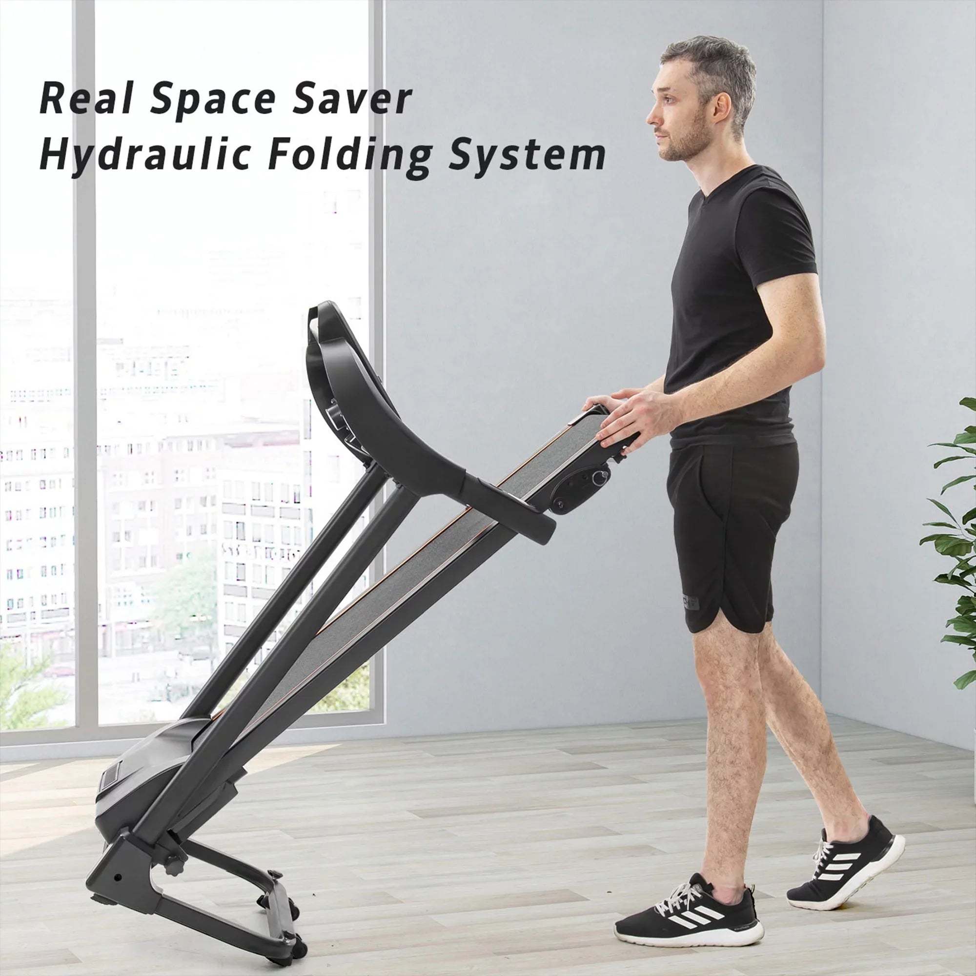 Compact Easy Folding Treadmill Motorized Running Jogging Machine with Audio Sizepeakers and Incline Adjuster