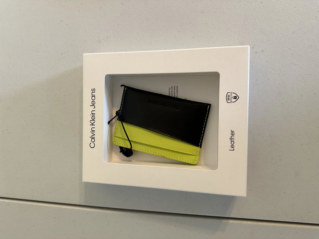 Calvin Klein Men's Monogrammed Logo Card Case Open-Black/Yellow